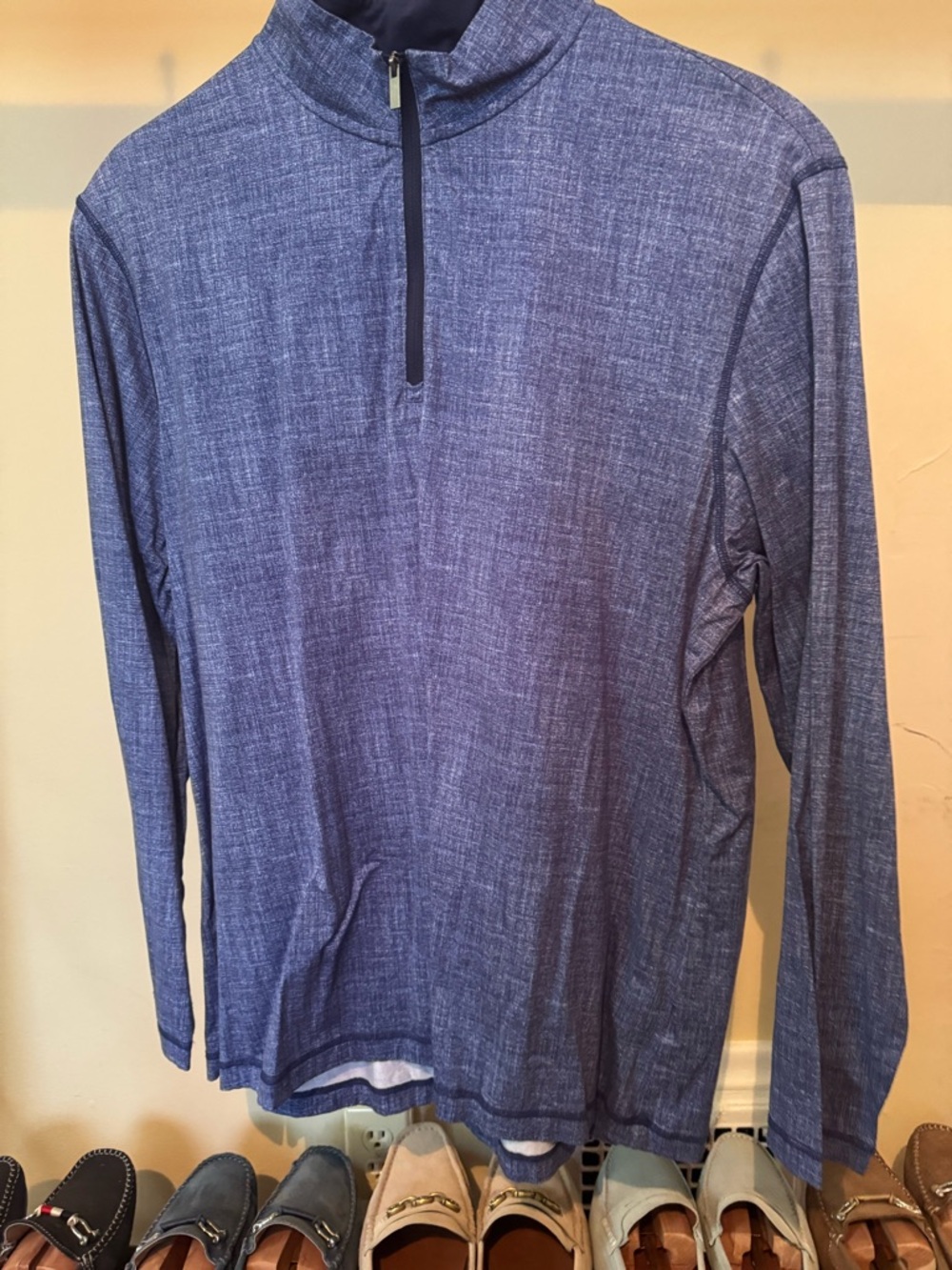 Bugatchi Navy Heathered Zip-Neck Pullover